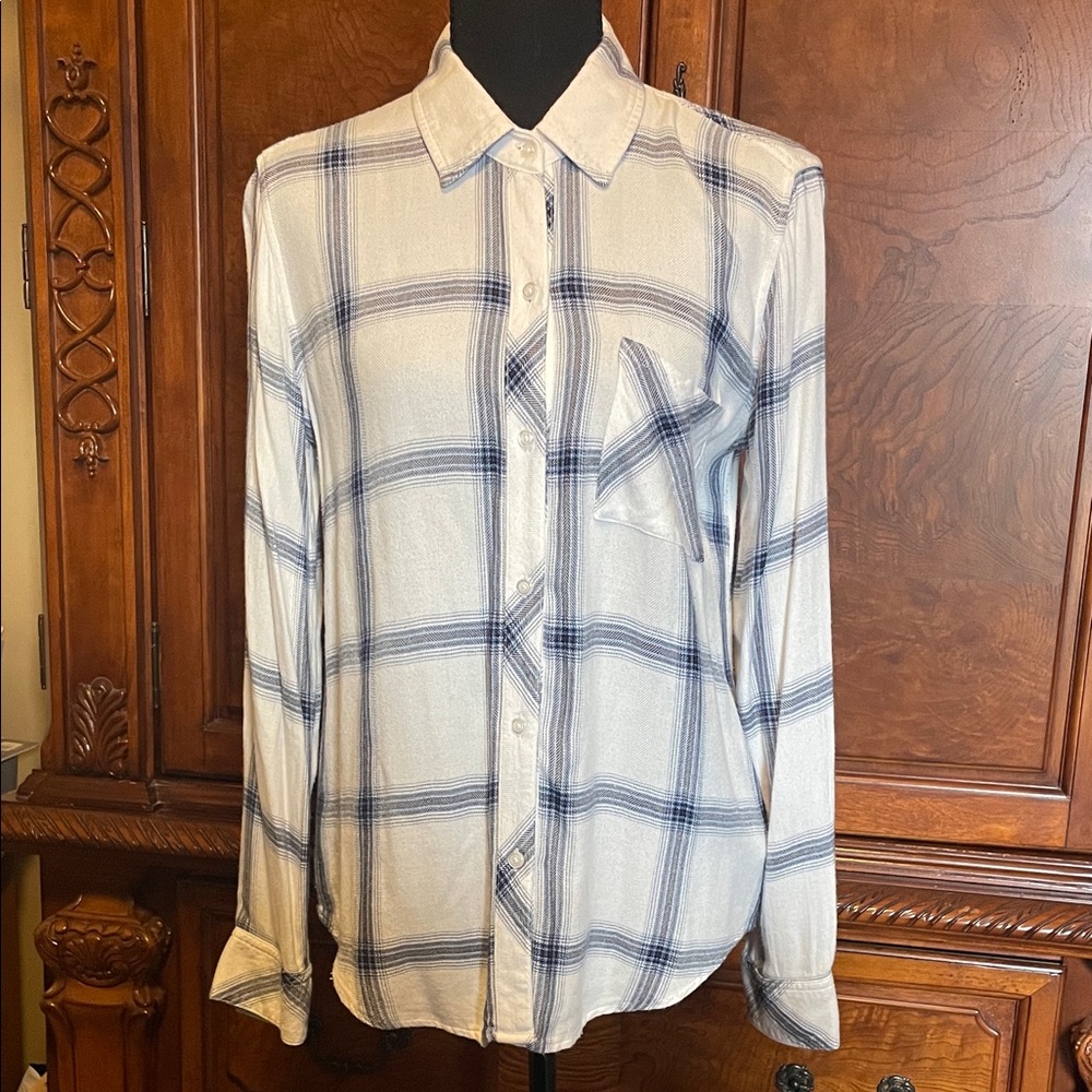 Rails Hunter White Azure Coal Plaid Shirt Size Small